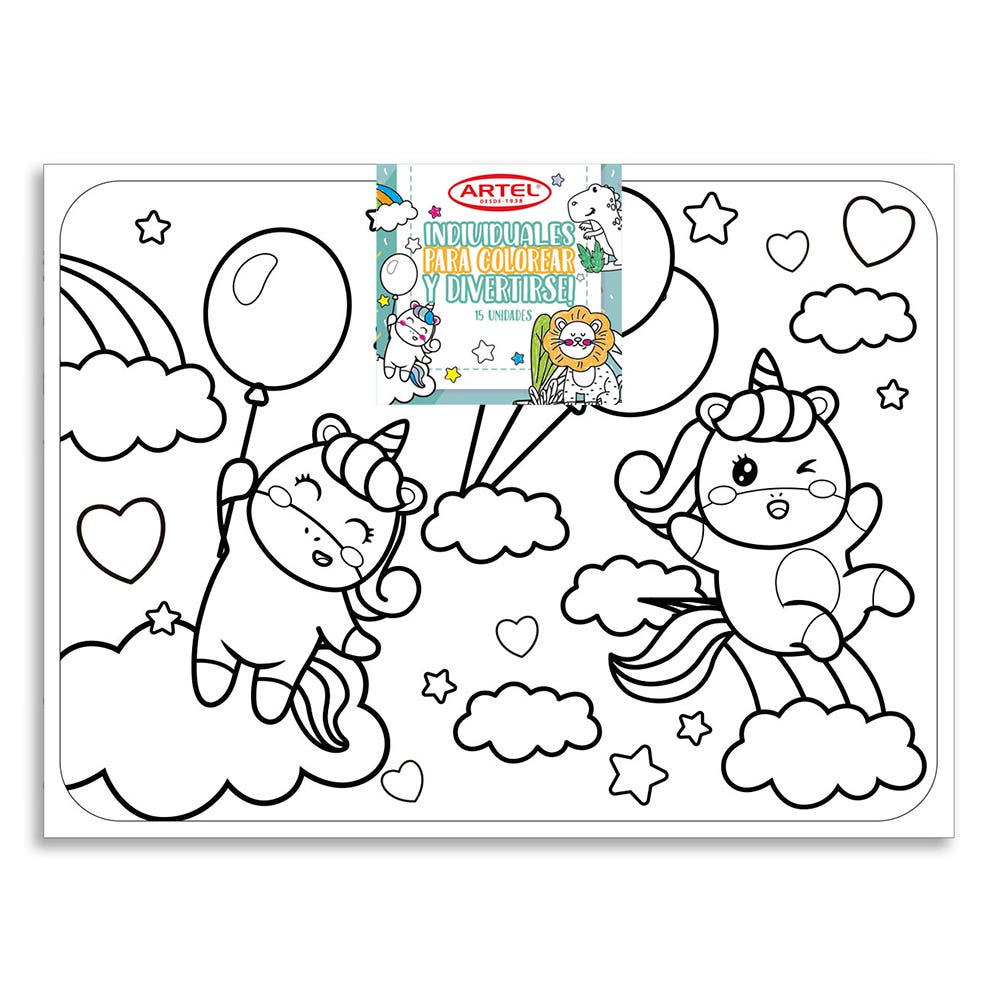 Set 15 Individuales Para Colorear y Divertirse Artel