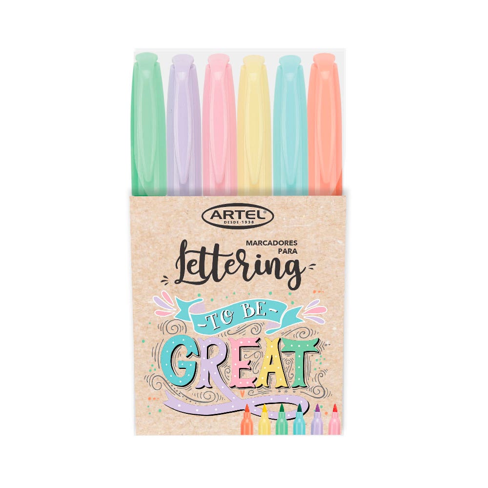Set. Marcadores Lettering 6 Pastel pince