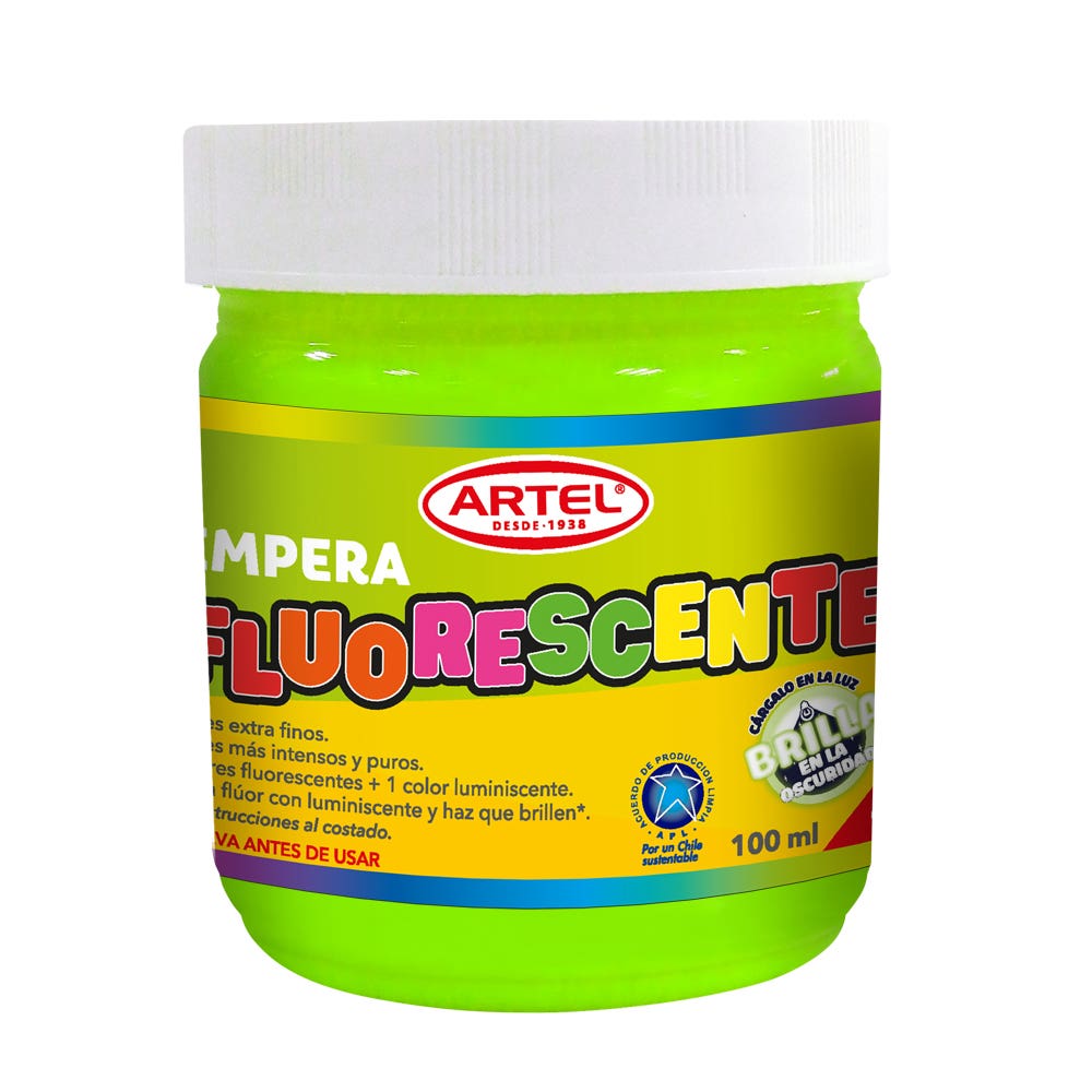 Frasco Tempera Fluorescente Verde 100ml. Artel