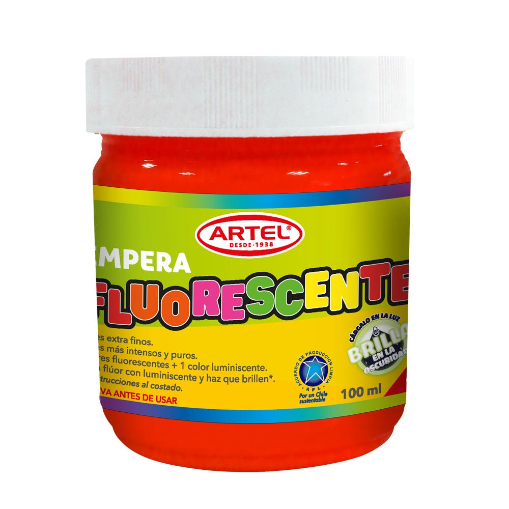 Frasco Tempera Fluorescente Rojo 100ml. Artel
