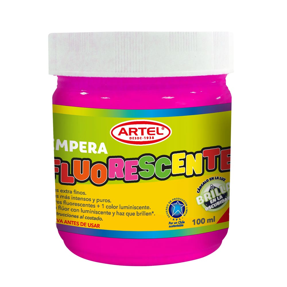 Frasco Tempera Fluorescente Rosado 100ml. Artel