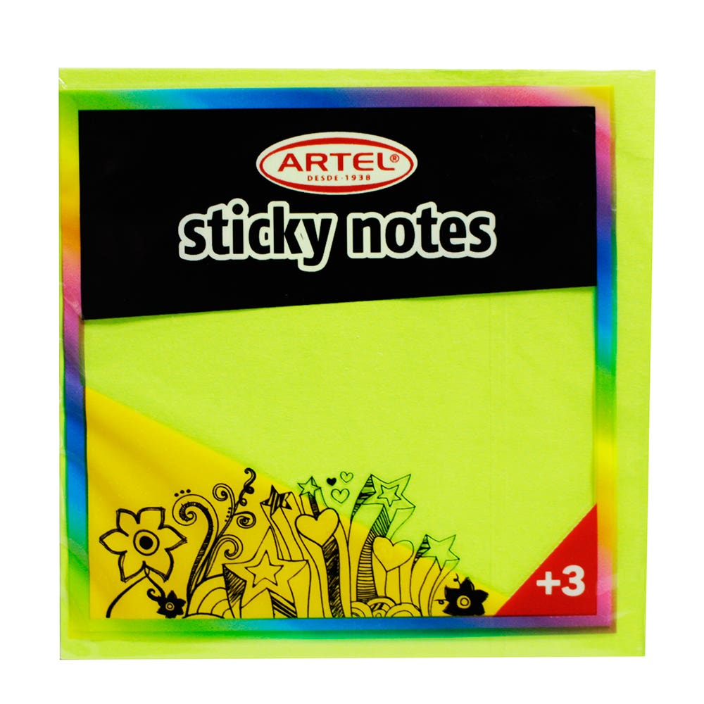 Notas Adhesivas Brillantes Verde 75x75mm. Artel