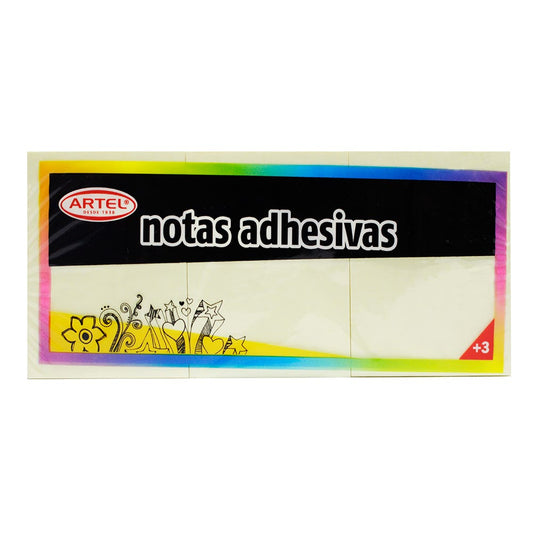 3 Notas Adhesivas Amarillo 100 Hojas 50x40mm. Artel