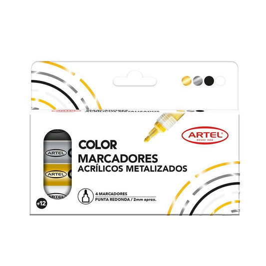 Set Estuche 4 Marcadores Acrílicos Artel Metalicos Punta 2mm