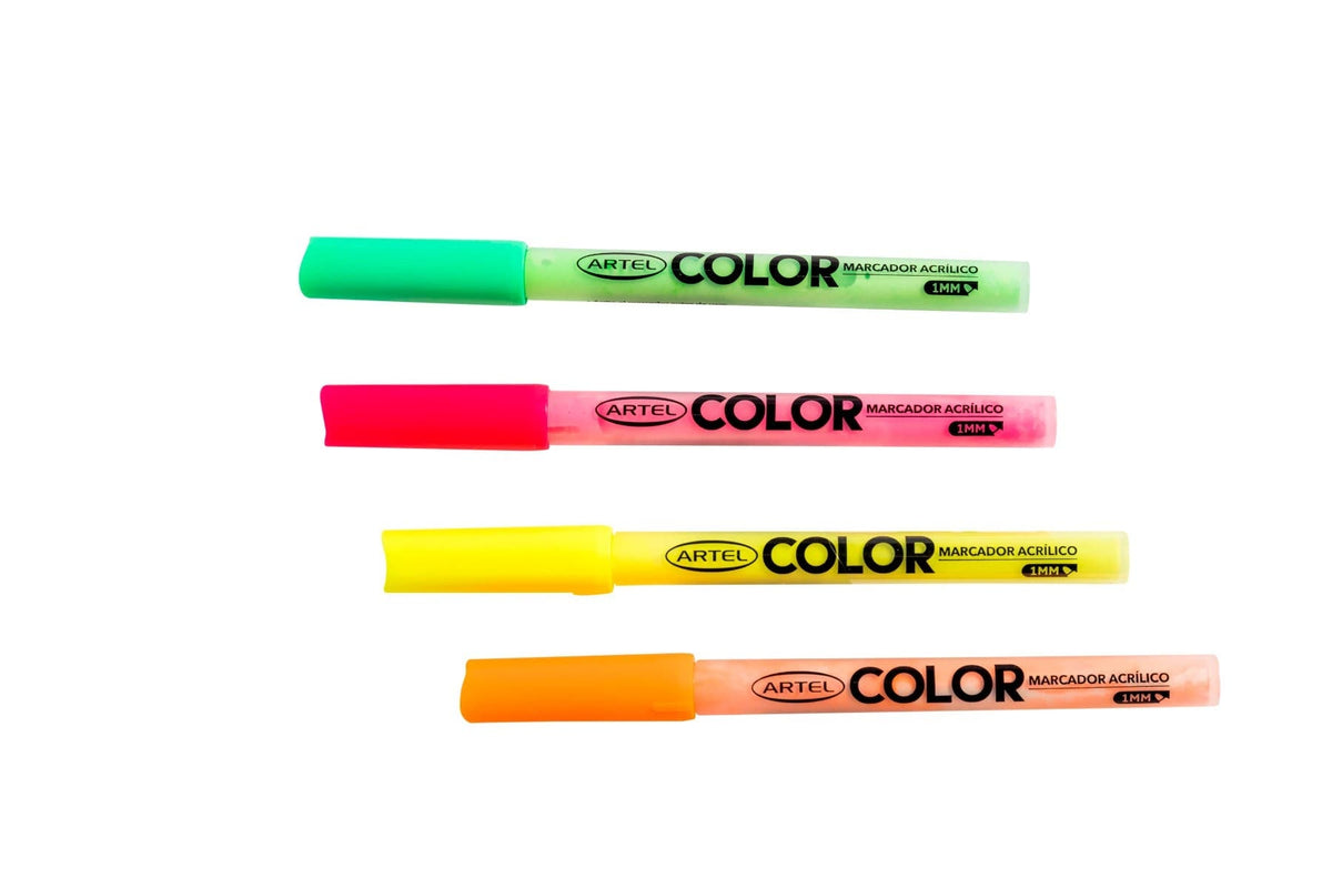 Set Estuche 4 Marcadores Acrílicos Flúor Artel 1mm