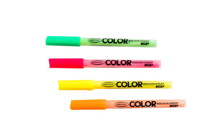 Set Estuche 4 Marcadores Acrílicos Flúor Artel 1mm
