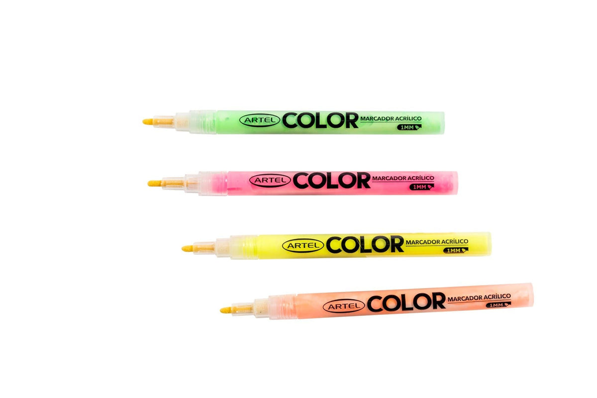 Set Estuche 4 Marcadores Acrílicos Flúor Artel 1mm