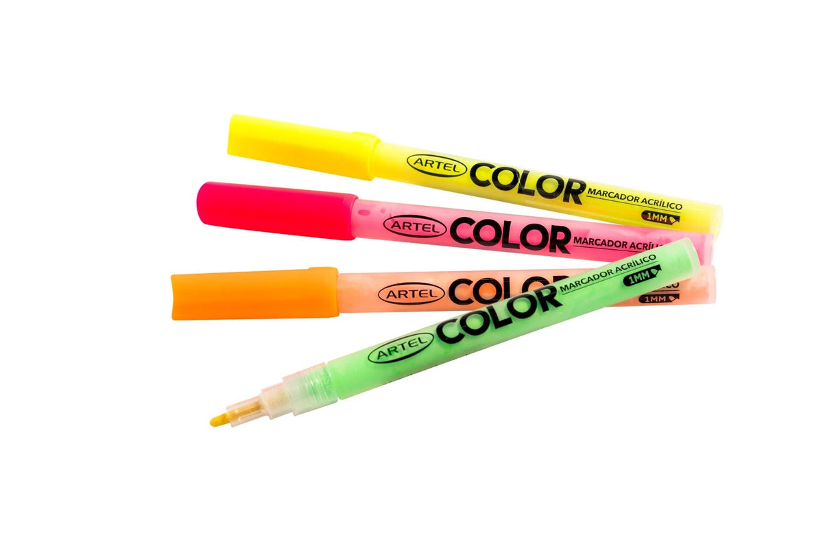 Set Estuche 4 Marcadores Acrílicos Flúor Artel 1mm