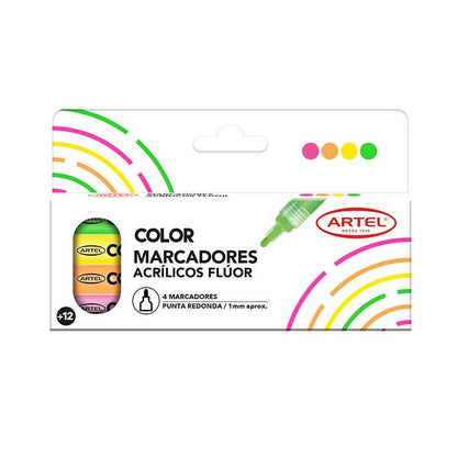 Set Estuche 4 Marcadores Acrílicos Flúor Artel 1mm