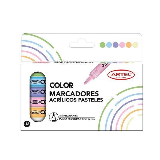 Set Estuche 6 Marcadores Acrílicos Pasteles Artel 1mm