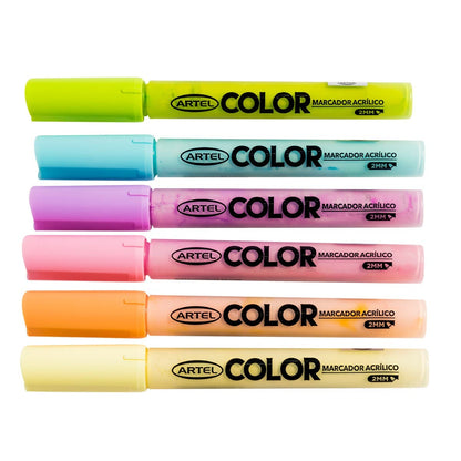 Set Estuche 6 Marcadores Acrílicos Pasteles Artel 2mm