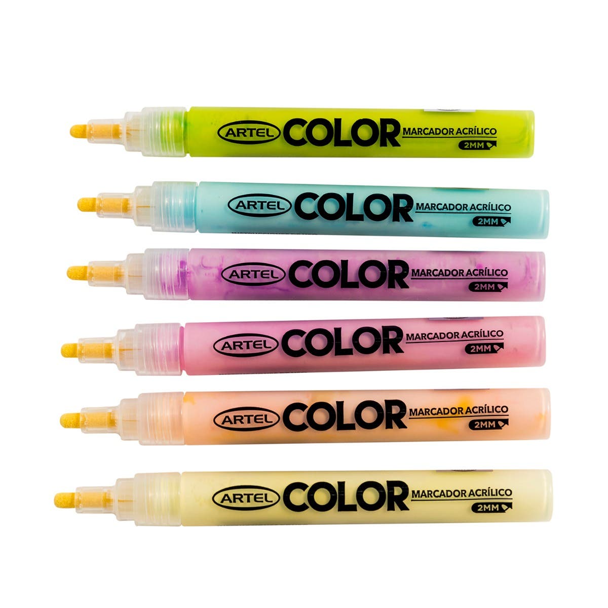 Set Estuche 6 Marcadores Acrílicos Pasteles Artel 2mm