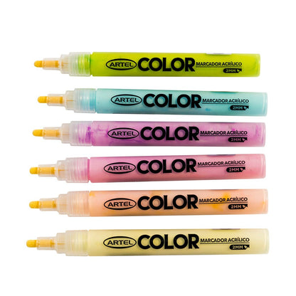 Set Estuche 6 Marcadores Acrílicos Pasteles Artel 2mm