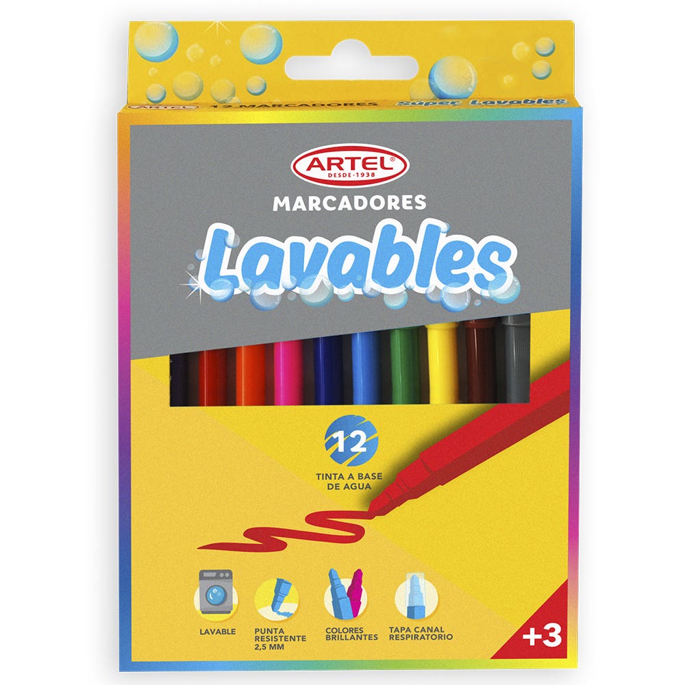 Estuche 12 Marcadores Lavables Artel