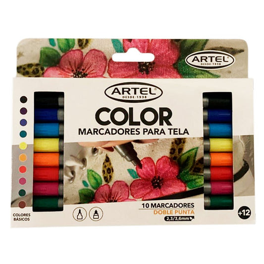 Estuche Marcadores de Tela 10 Colores Básicos