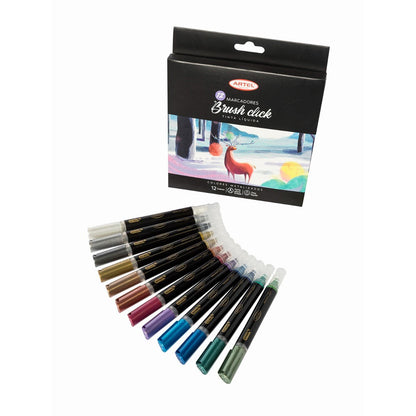 Est. Marcadores Brush Click 12 Col Metal