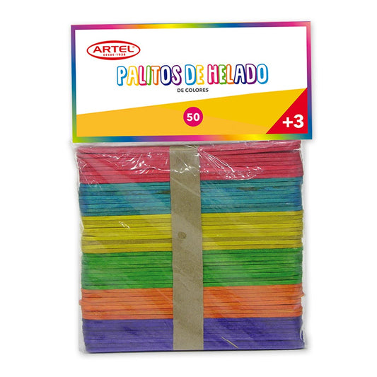 Bolsa 50 Palitos de Helado Colores Artel