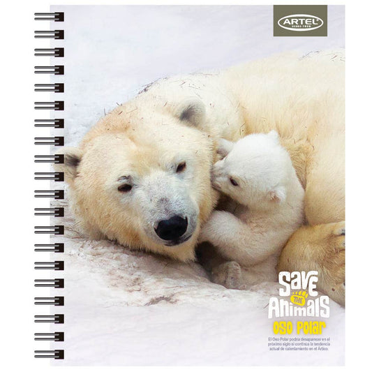 Cuaderno Universitario Save the Animals 2 100 Hojas 7mm. Diseño Aleatorio Artel