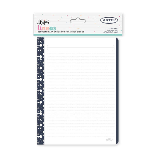 Repuesto 40 hojas cuaderno Discos Lineas