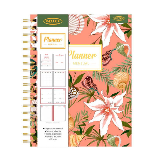 Planner Mensual Flores Coral 16x21cm 112