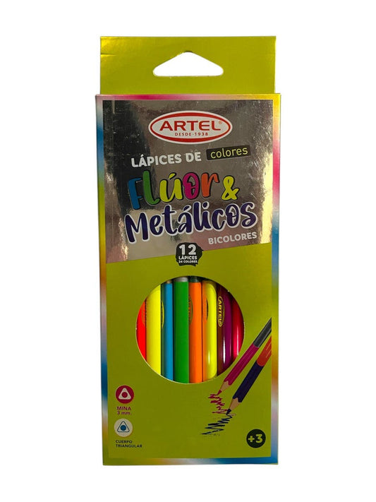 Est. 12 Lapices de Color Neón/Metálico. Artel