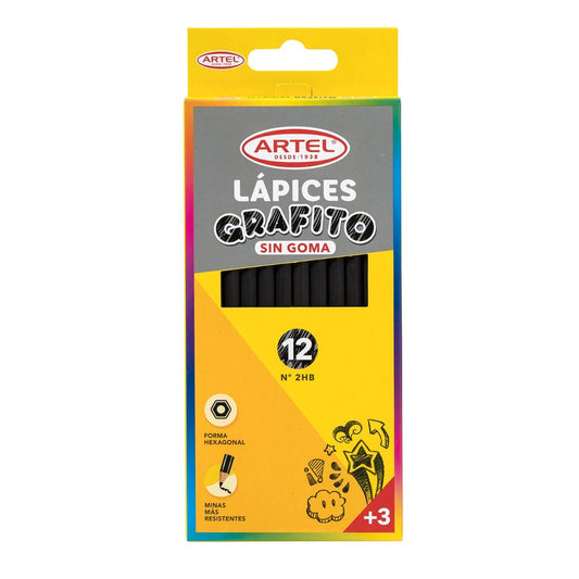 Estuche 12 Lápices Grafito HB Sin Goma Artel