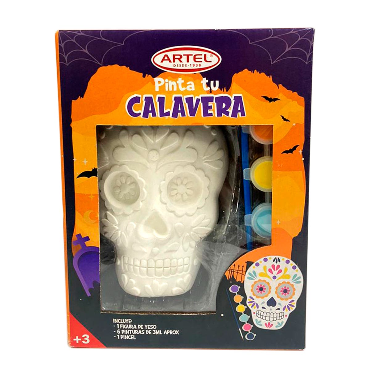 Figura yeso calavera + pinturas
