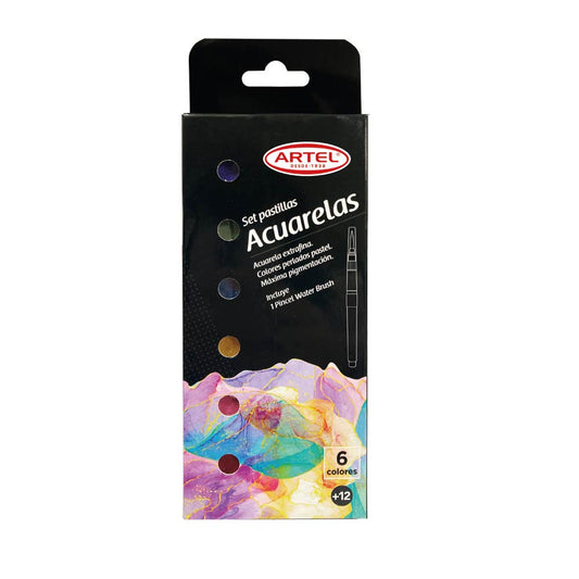 ESTUCHE ACUARELAS EN PASTILLAS 6 COLORES PERLADOS ARTEL