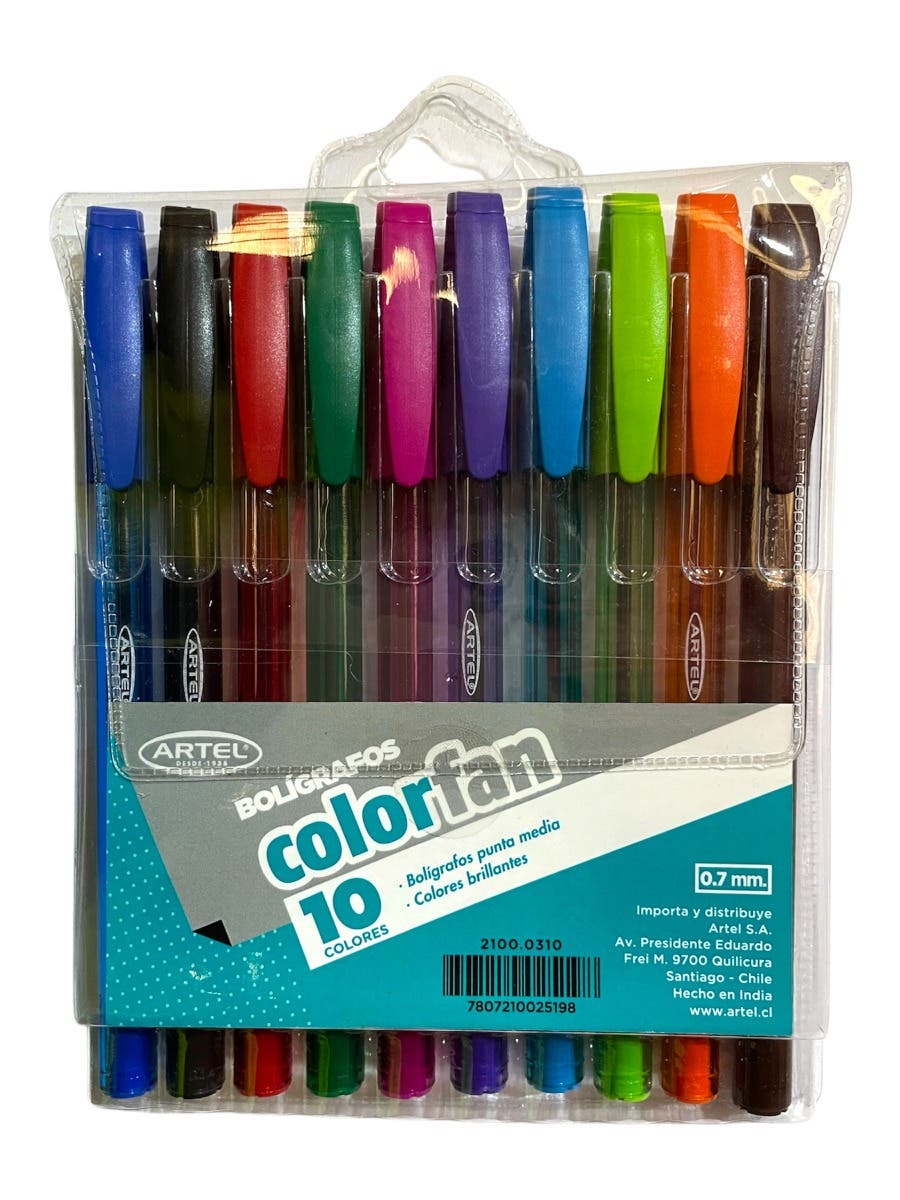 Pack 10 boligrafos Color Fan 2.0. Artel