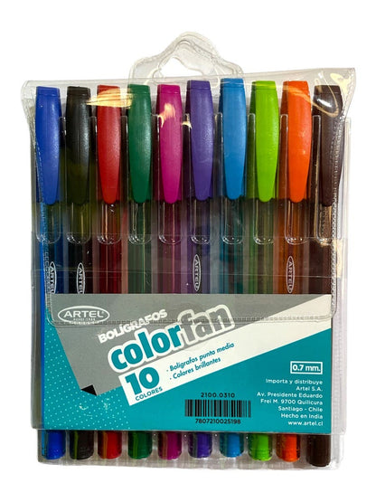 Pack 10 boligrafos Color Fan 2.0. Artel