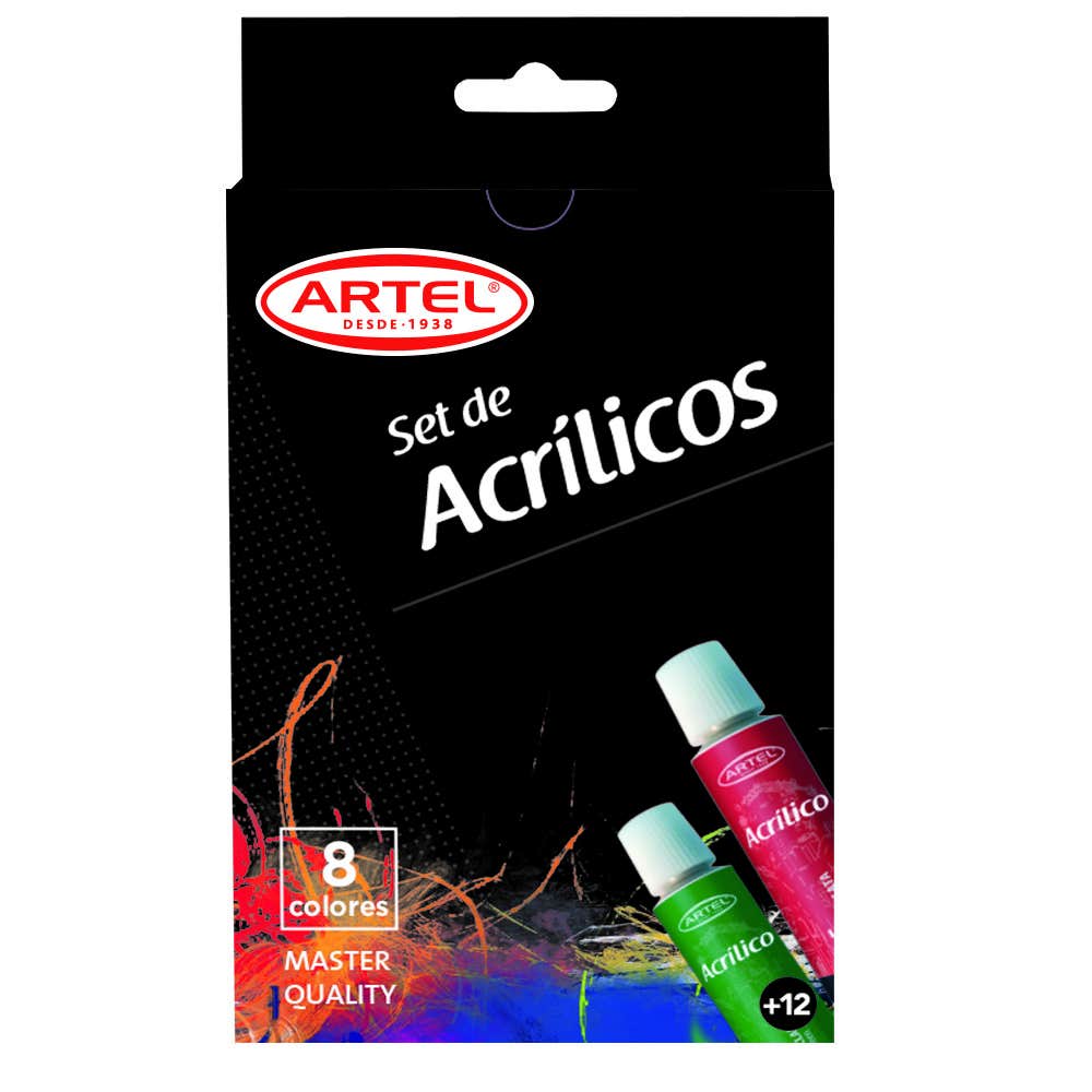 Set Acrílicos 8 Colores 12ml. Artel