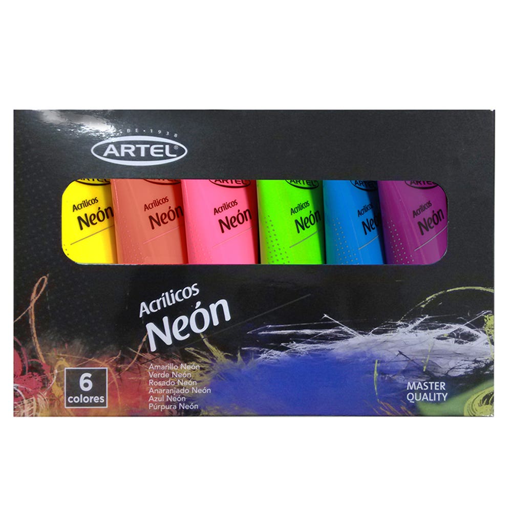 Set 6 Pintura Acrílica Neón 22ml. Artel