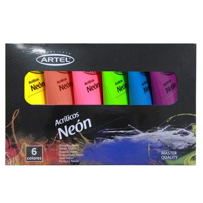 Set 6 Pintura Acrílica Neón 22ml. Artel
