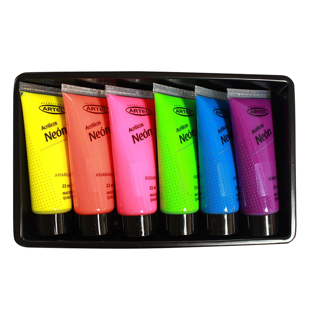 Set 6 Pintura Acrílica Neón 22ml. Artel