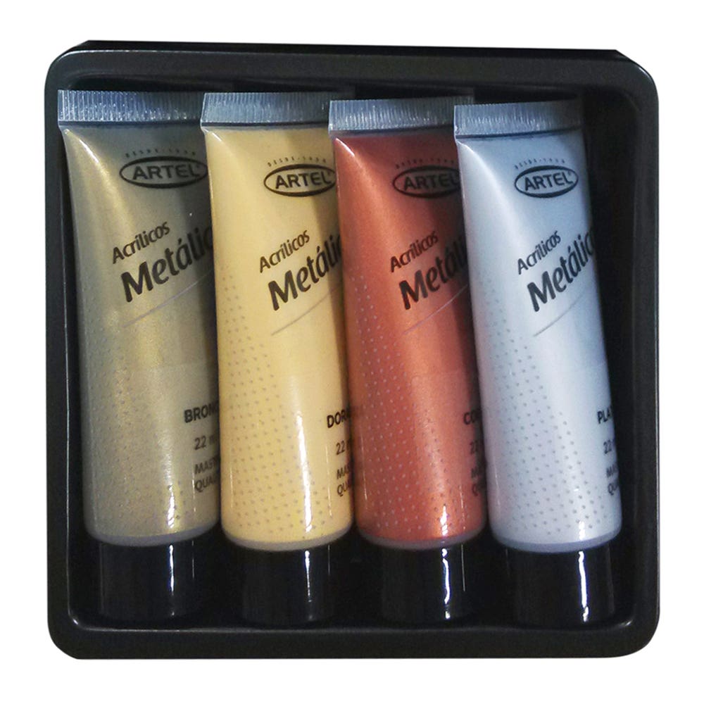 Set 4 Pintura Acrílica Metálica 22ml. Artel