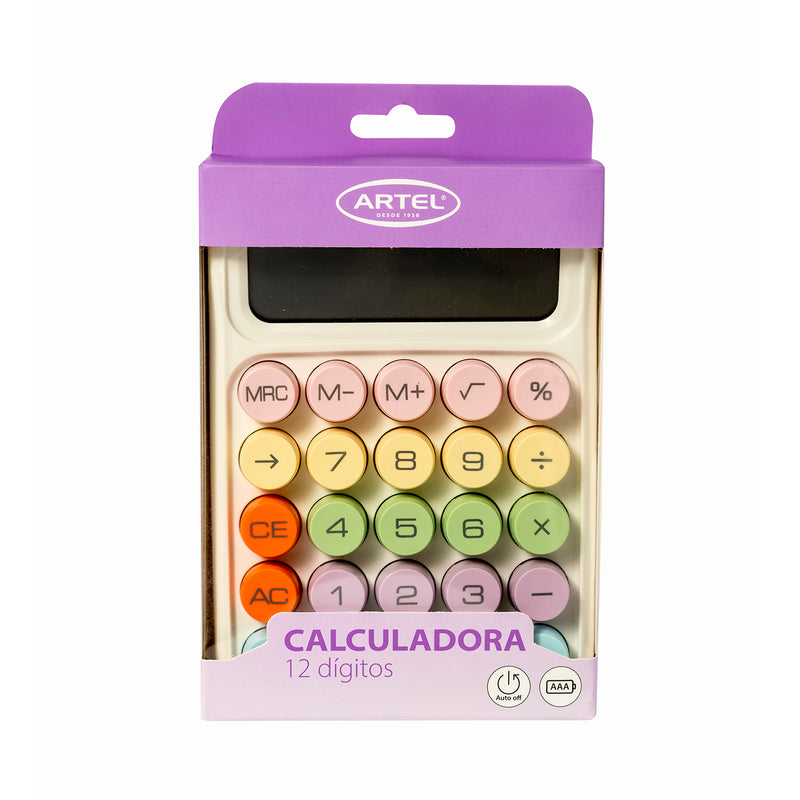 Calculadora Grande Artel Pastel Con Pilas