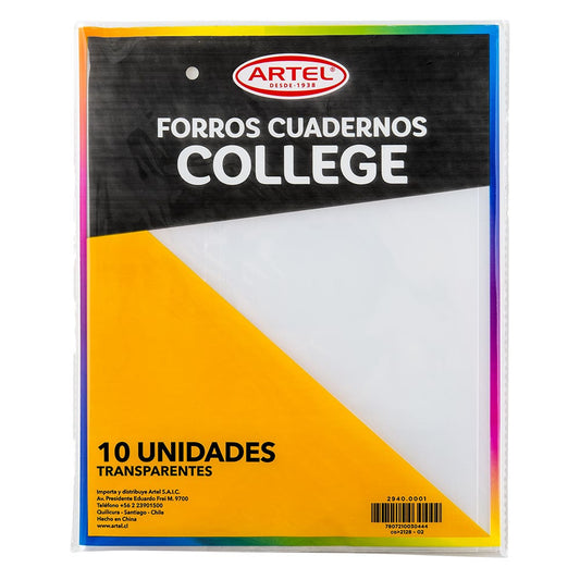 Bolsa 10 Forros Cuaderno College Transparente Artel