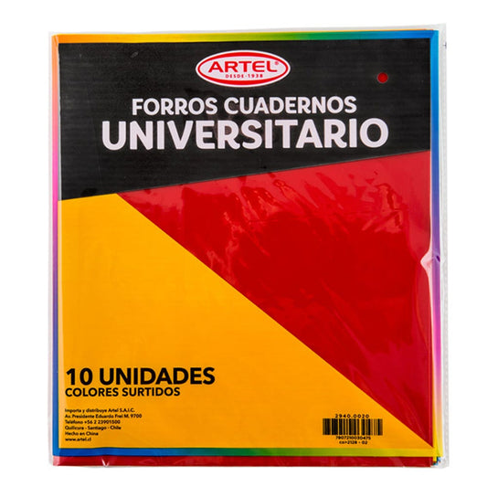 Bolsa 10 Forros Cuaderno Universitario Colores Artel