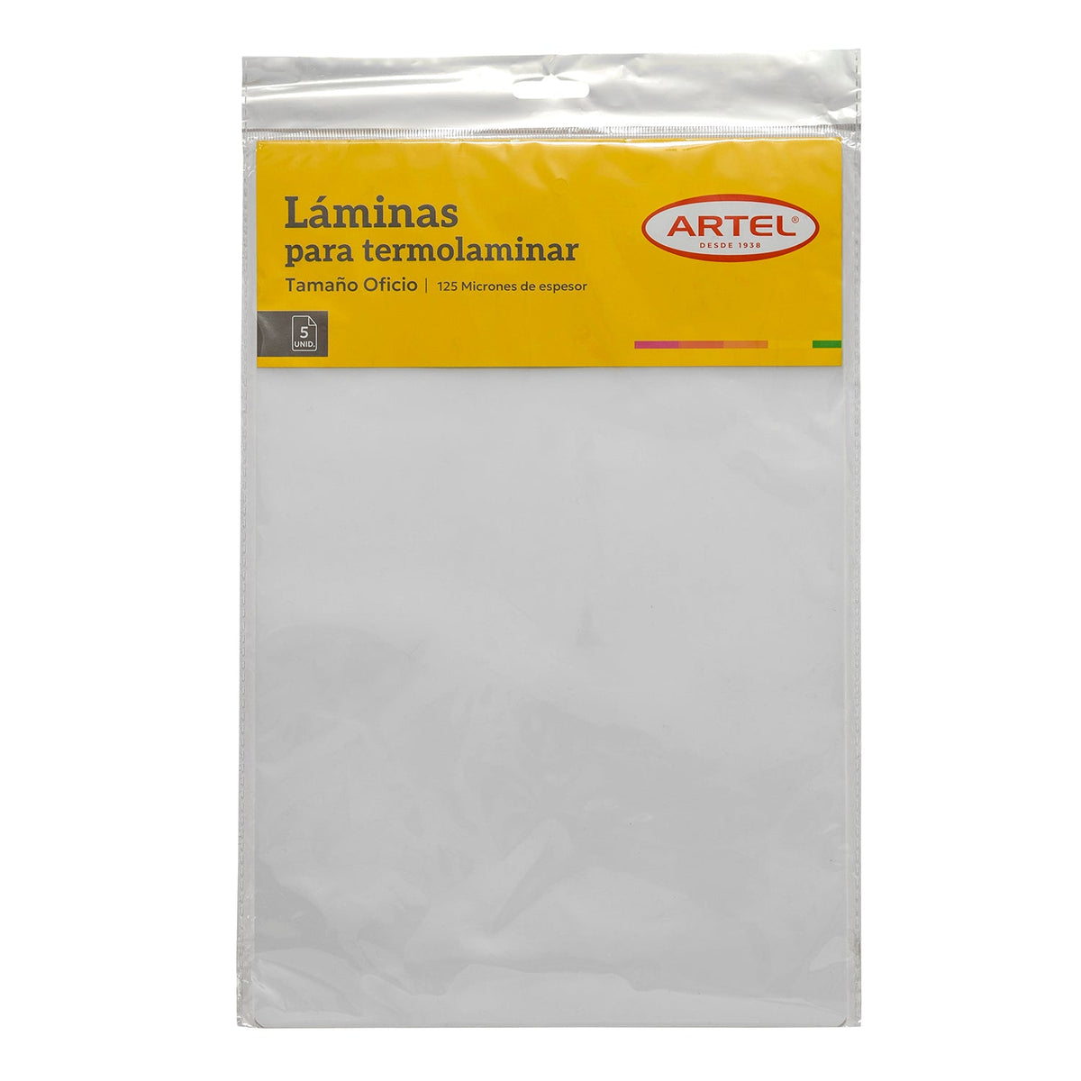 Lámina Termolaminar Artel  125 Micrones Tamaño Oficio 5 Unidades