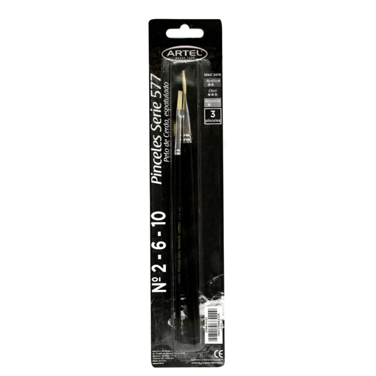 Blister Giotto – 3 Pinceaux N°6, 8, 10 – Série 577 – Pointe Plate – Pour Peinture à L'huile Et Acrylique – Manche En Bois